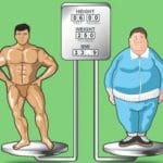 Image of bodybuilder and fat man on scales