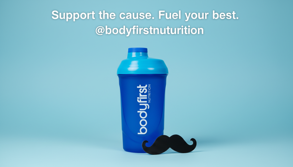 Bodyfirst shaker with a moustache prop to support Movember