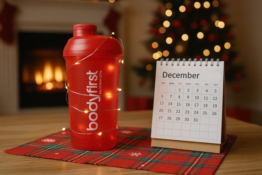 Red Bodyfirst Shaker beside December Calendar