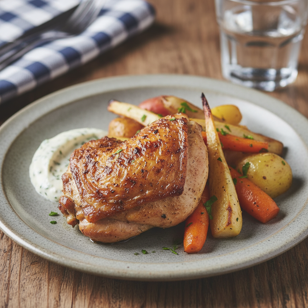 Casual restaurant plate with a visible protein source